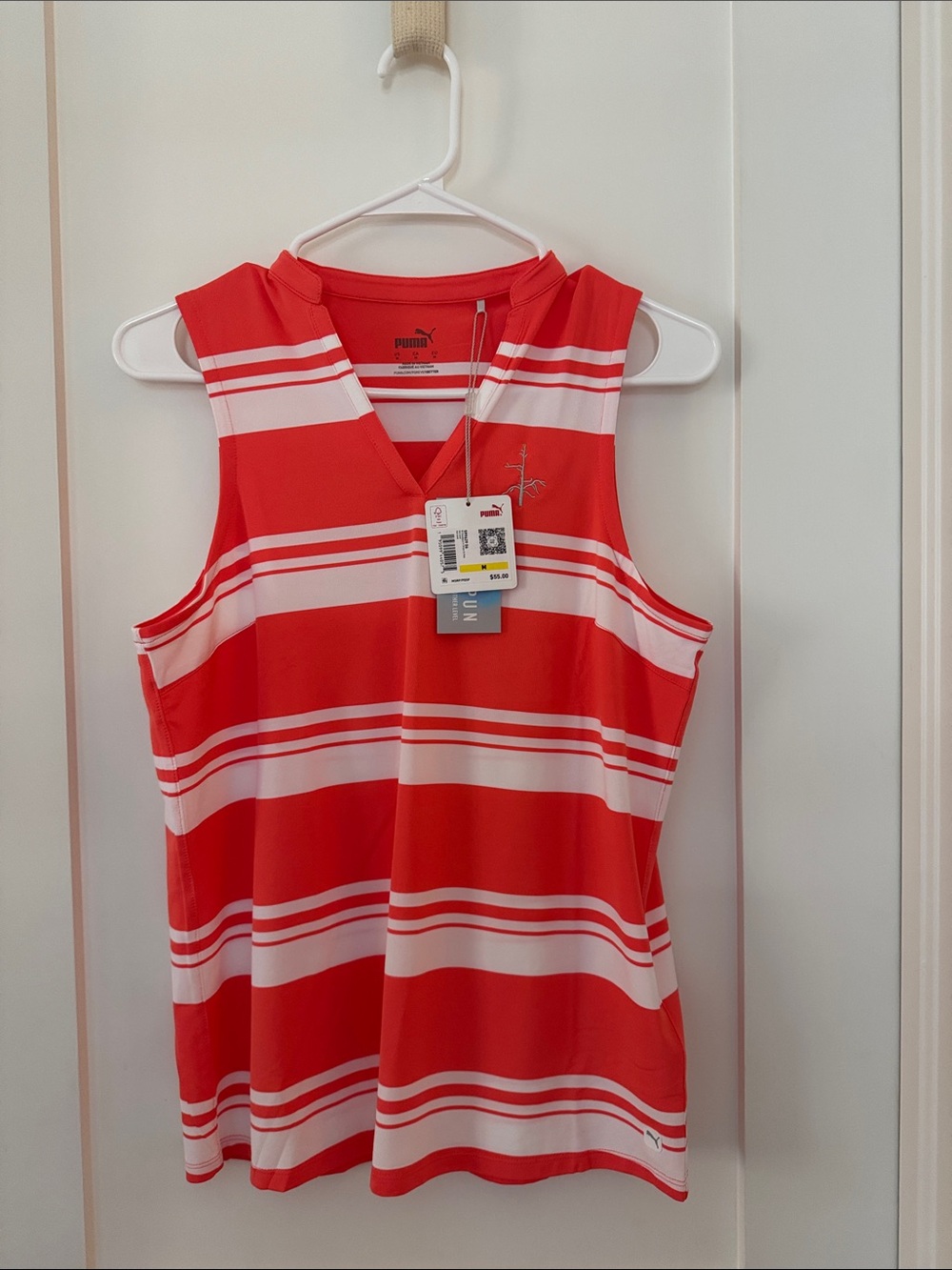 Puma Women’s Orange & White Striped Sleeveless Tank M